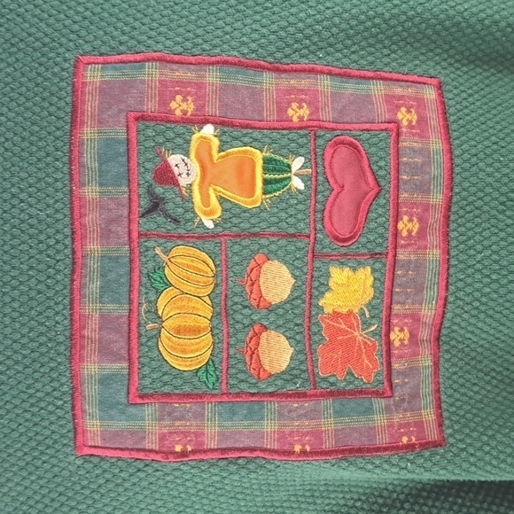 Vintage embroidered textured double collar dark green & burgundy LG sweatshirt - Picture 3 of 5